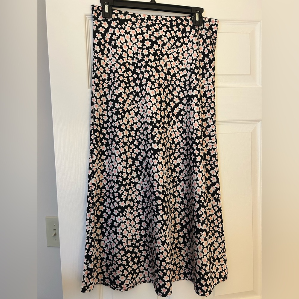 floral satin midi skirt